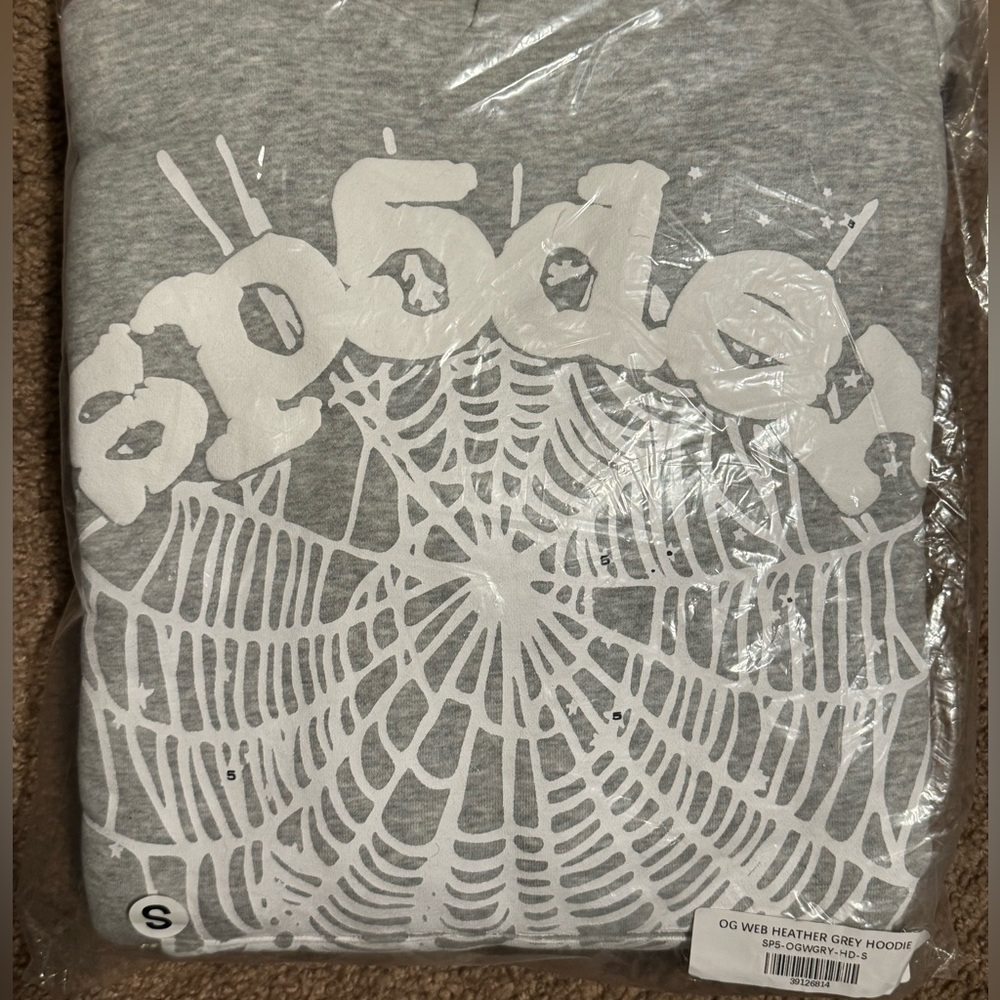Heather Grey Sp5der Graphic Hoodie - White Print